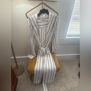 Aritzia Long Sleeve Striped White Dress with Navy Stripes